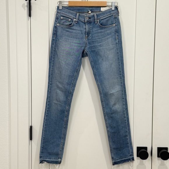 Rag & Bone Dre Slim Boyfriend Jeans Raw Hem Mid Rise Rove Blue Size 26 Straight - Picture 3 of 11